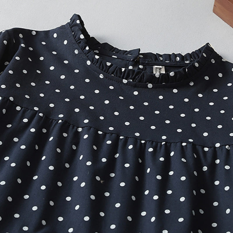 Tactile Cotton Linen Dotted Long Sleeve Meditation Midi Dress