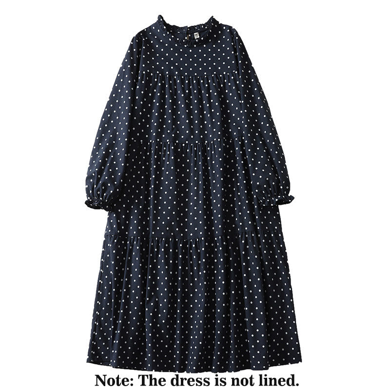Tactile Cotton Linen Dotted Long Sleeve Meditation Midi Dress