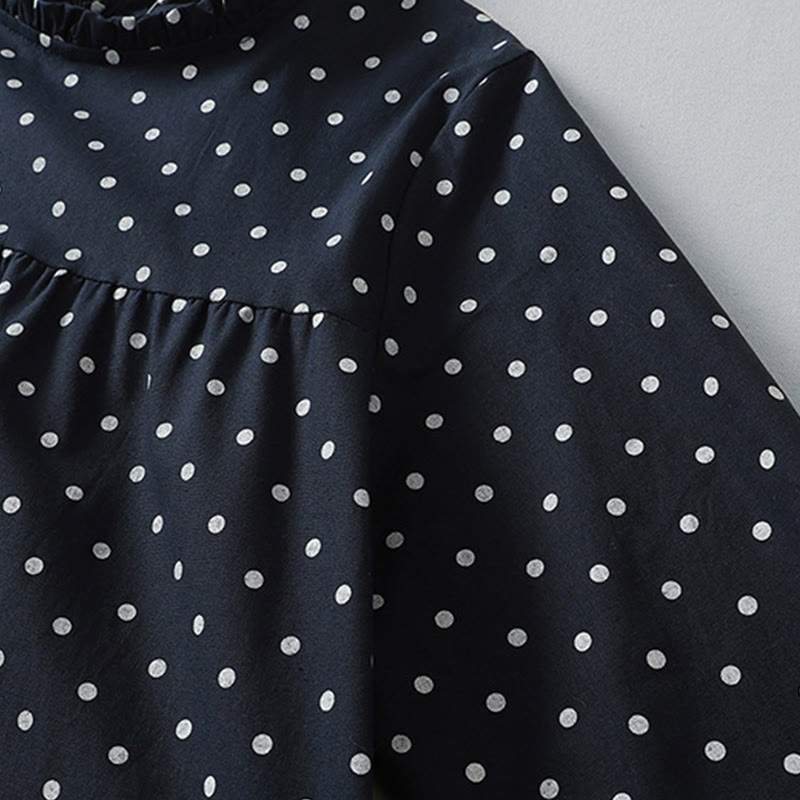 Tactile Cotton Linen Dotted Long Sleeve Meditation Midi Dress