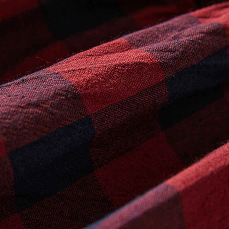 Tactile Cotton Linen Plaid Long-Sleeve Mindful Midi Dress
