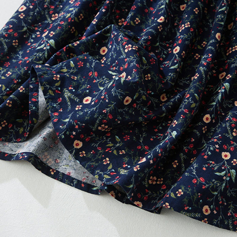 Cotton Linen Floral Long-Sleeve Mindful Midi Dress