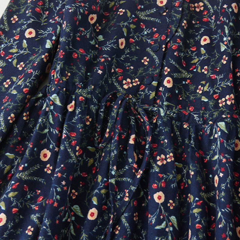Cotton Linen Floral Long-Sleeve Mindful Midi Dress