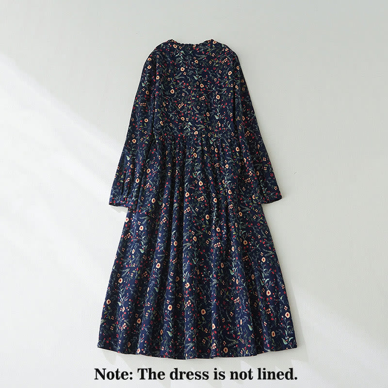 Cotton Linen Floral Long-Sleeve Mindful Midi Dress