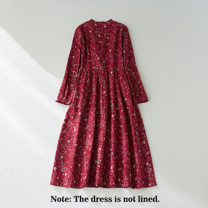 Cotton Linen Floral Long-Sleeve Mindful Midi Dress