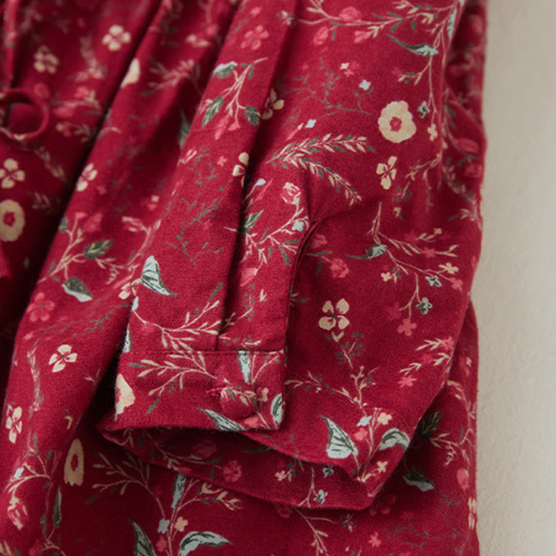 Cotton Linen Floral Long-Sleeve Mindful Midi Dress