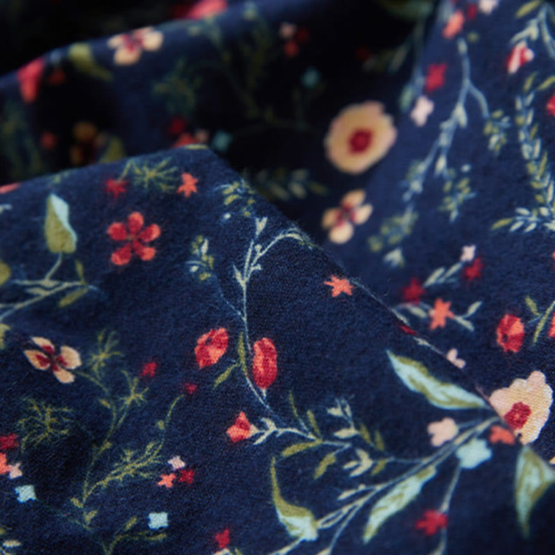 Cotton Linen Floral Long-Sleeve Mindful Midi Dress
