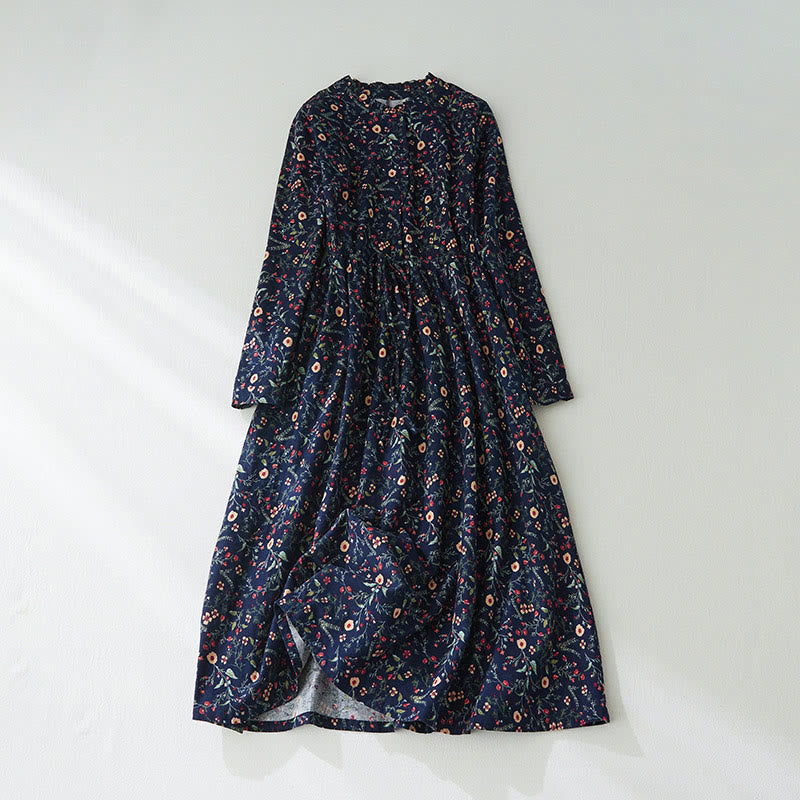 Cotton Linen Floral Long-Sleeve Mindful Midi Dress