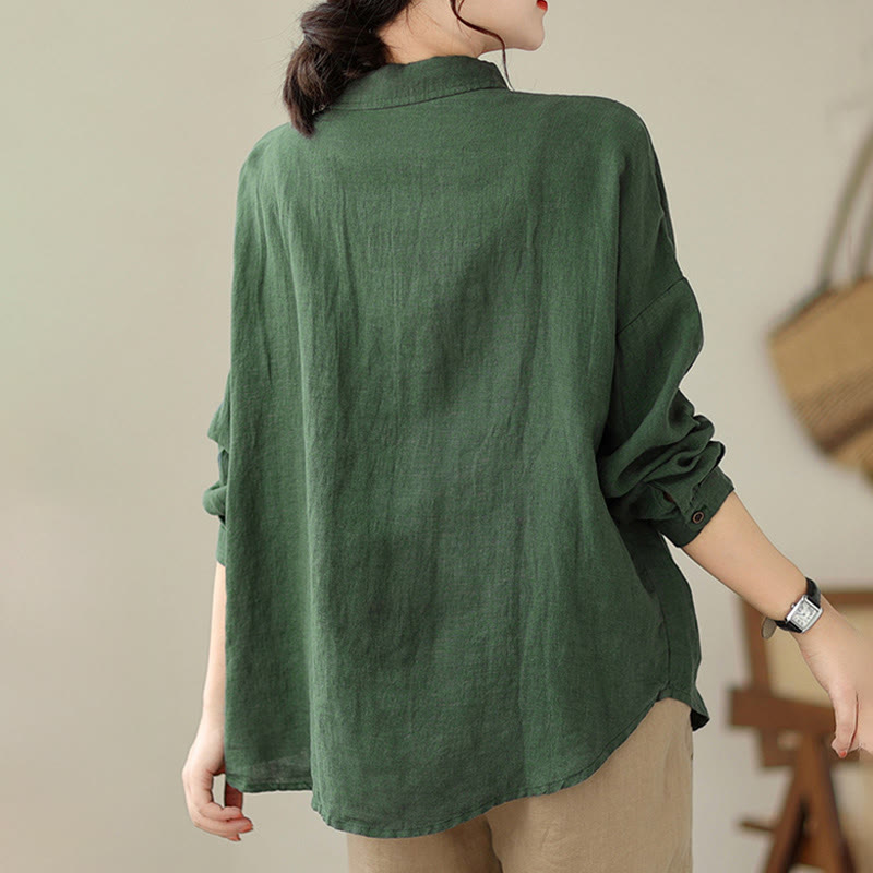 Casual Plain Women's Cotton Linen Long Sleeve Shirt