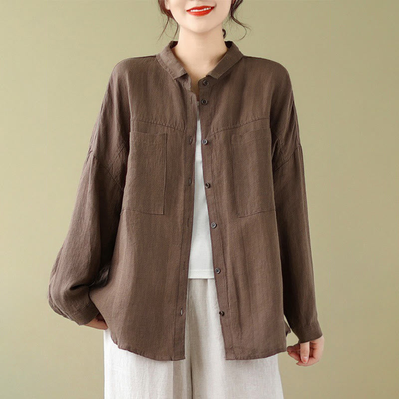 Casual Plain Women's Cotton Linen Long Sleeve Shirt