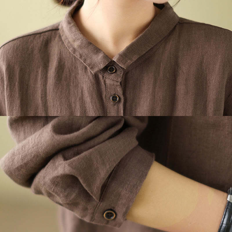 Casual Plain Women's Cotton Linen Long Sleeve Shirt