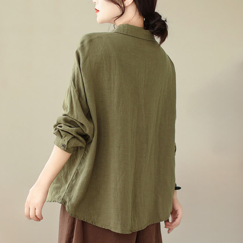Casual Plain Women's Cotton Linen Long Sleeve Shirt