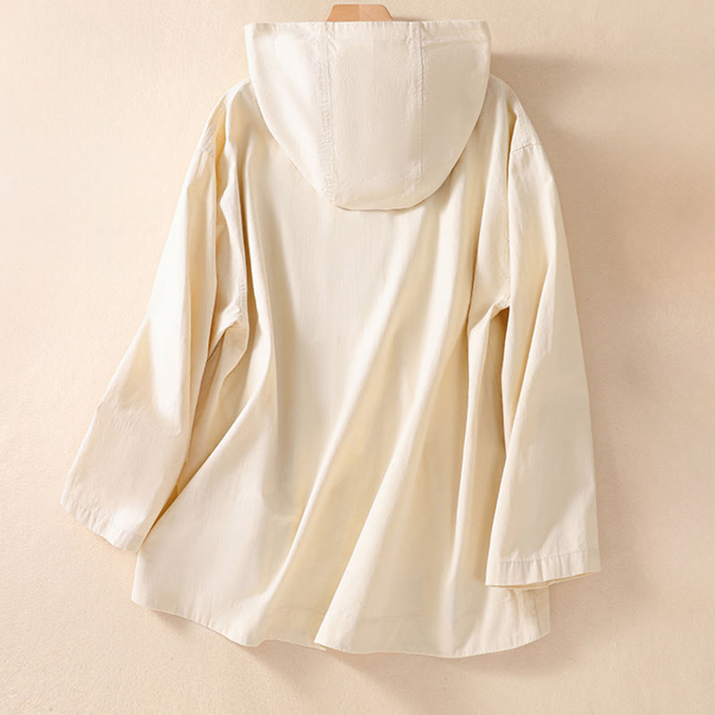Pure Color Hooded Women's Long Sleeve Cotton Jacket With Pockets