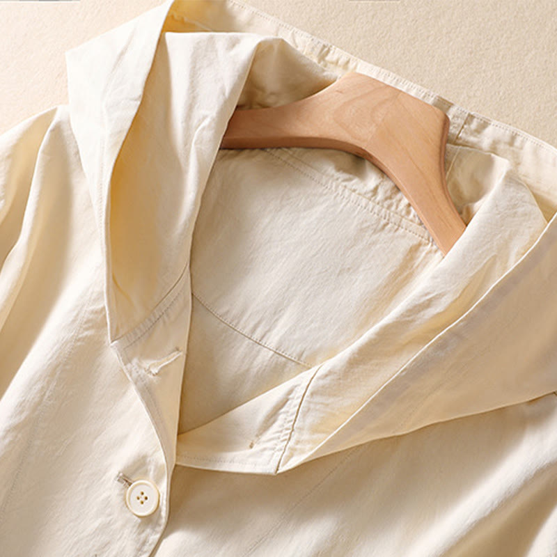 Pure Color Hooded Women's Long Sleeve Cotton Jacket With Pockets