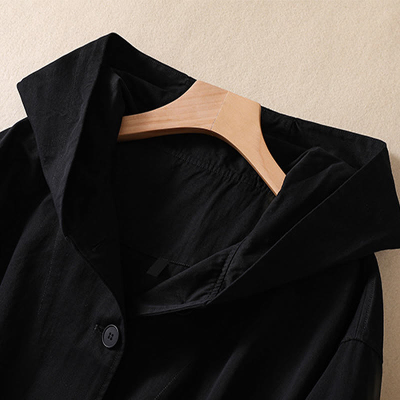 Pure Color Hooded Women's Long Sleeve Cotton Jacket With Pockets
