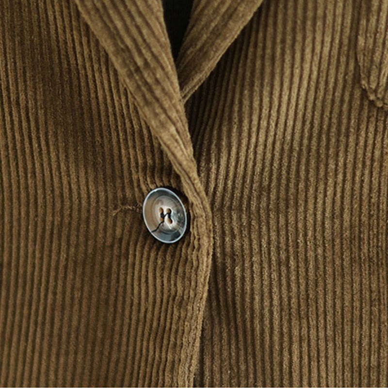 Retro Plain Women's Long Sleeve Corduroy Jacket With Pockets