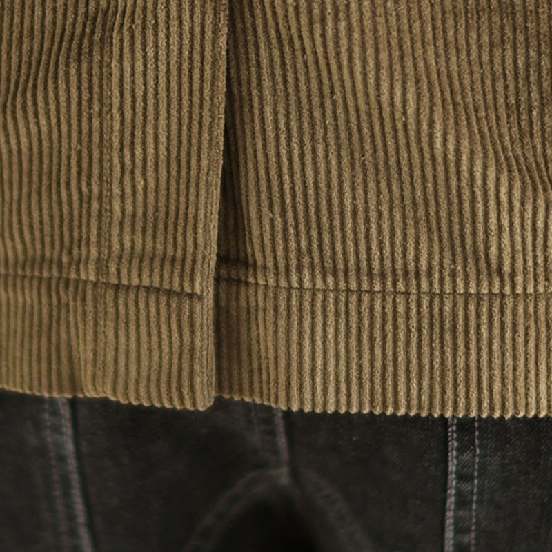 Retro Plain Women's Long Sleeve Corduroy Jacket With Pockets