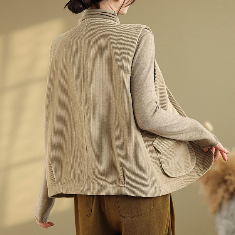 Breathable Cotton-Linen Corduroy Sleeveless Waistcoat for Mindful Layering