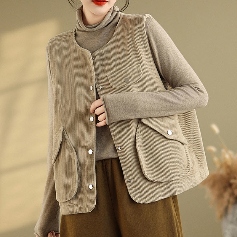 Breathable Cotton-Linen Corduroy Sleeveless Waistcoat for Mindful Layering