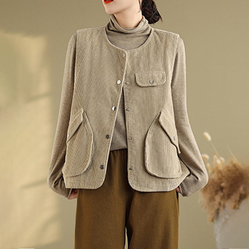 Breathable Cotton-Linen Corduroy Sleeveless Waistcoat for Mindful Layering