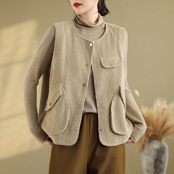 Breathable Cotton-Linen Corduroy Sleeveless Waistcoat for Mindful Layering