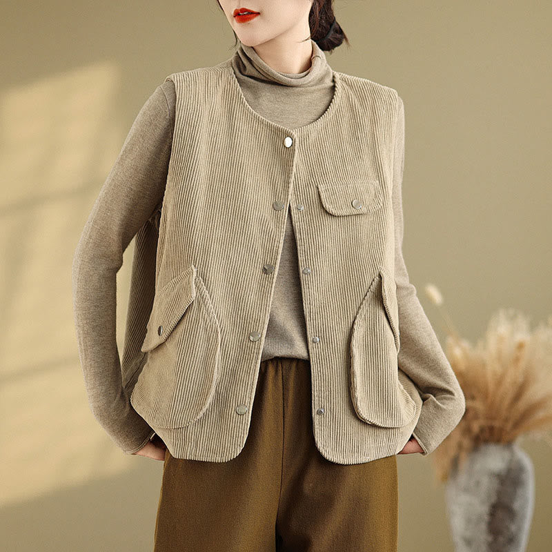 Breathable Cotton-Linen Corduroy Sleeveless Waistcoat for Mindful Layering