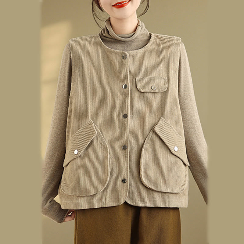 Breathable Cotton-Linen Corduroy Sleeveless Waistcoat for Mindful Layering