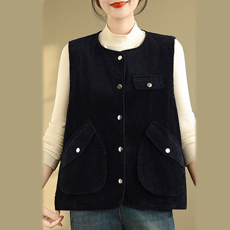 Breathable Cotton-Linen Corduroy Sleeveless Waistcoat for Mindful Layering