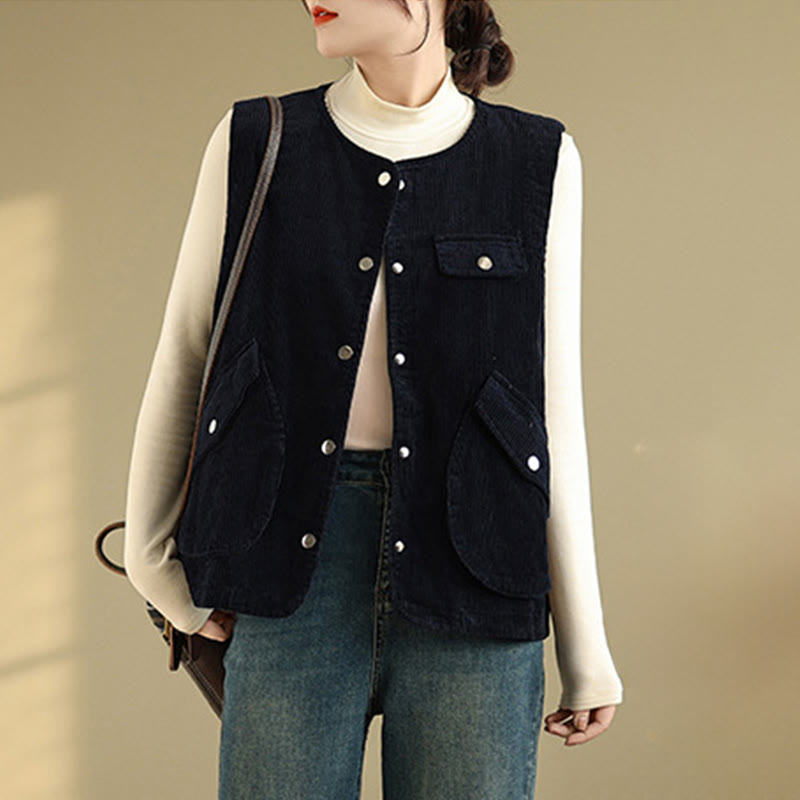 Breathable Cotton-Linen Corduroy Sleeveless Waistcoat for Mindful Layering