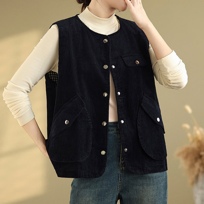 Breathable Cotton-Linen Corduroy Sleeveless Waistcoat for Mindful Layering