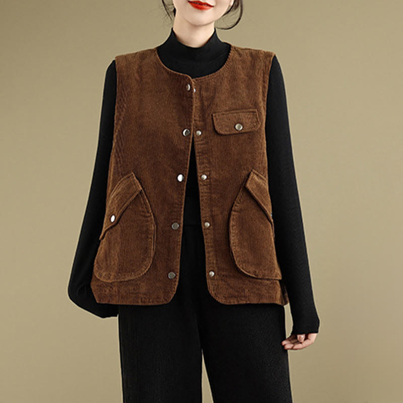 Breathable Cotton-Linen Corduroy Sleeveless Waistcoat for Mindful Layering