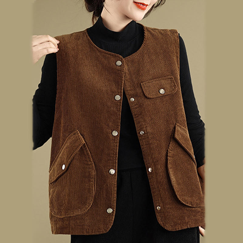 Breathable Cotton-Linen Corduroy Sleeveless Waistcoat for Mindful Layering