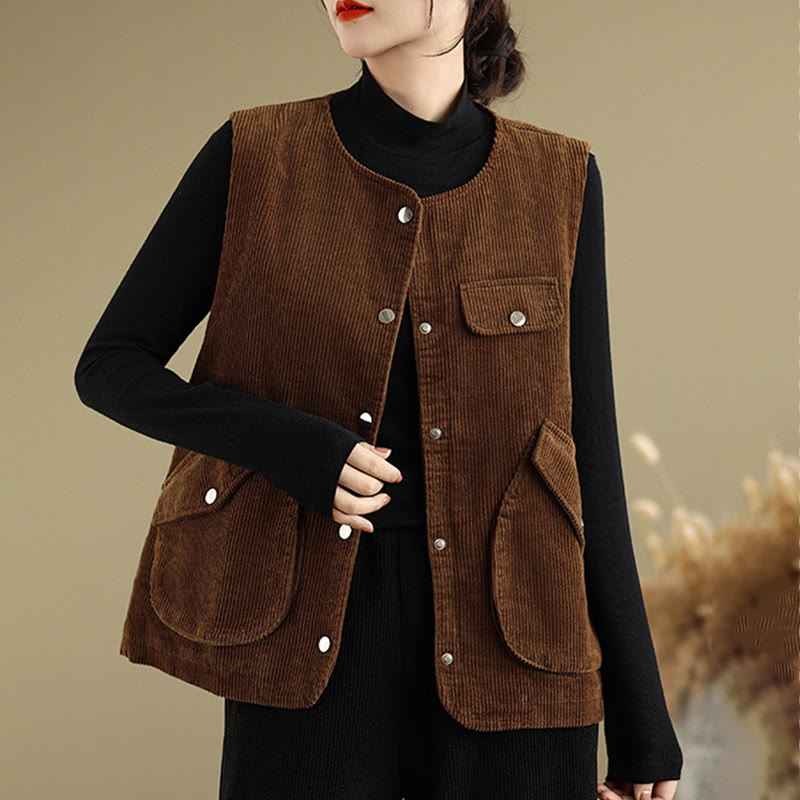 Breathable Cotton-Linen Corduroy Sleeveless Waistcoat for Mindful Layering