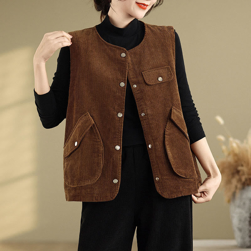 Breathable Cotton-Linen Corduroy Sleeveless Waistcoat for Mindful Layering