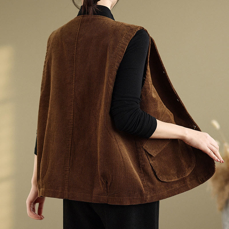 Breathable Cotton-Linen Corduroy Sleeveless Waistcoat for Mindful Layering