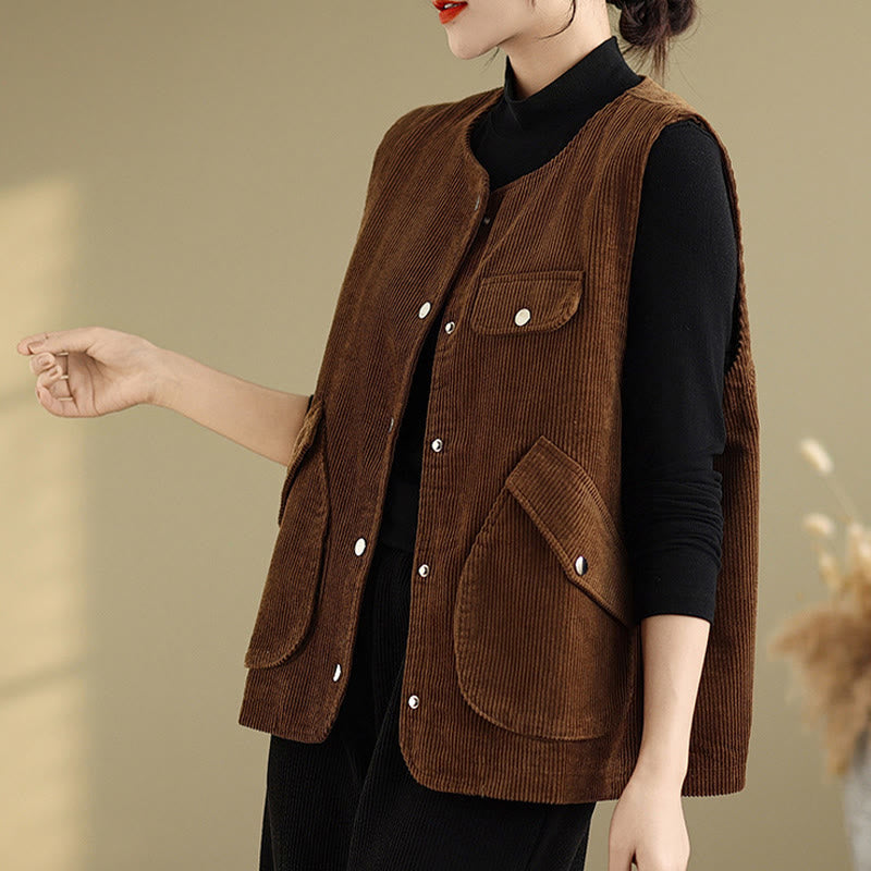 Breathable Cotton-Linen Corduroy Sleeveless Waistcoat for Mindful Layering
