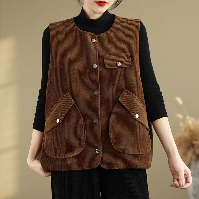 Breathable Cotton-Linen Corduroy Sleeveless Waistcoat for Mindful Layering