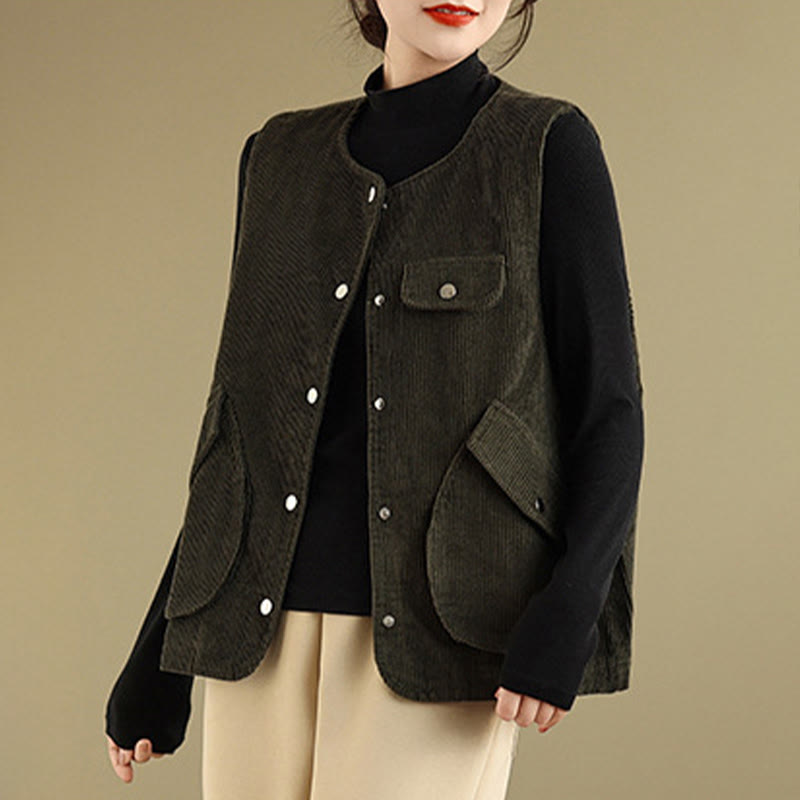 Breathable Cotton-Linen Corduroy Sleeveless Waistcoat for Mindful Layering