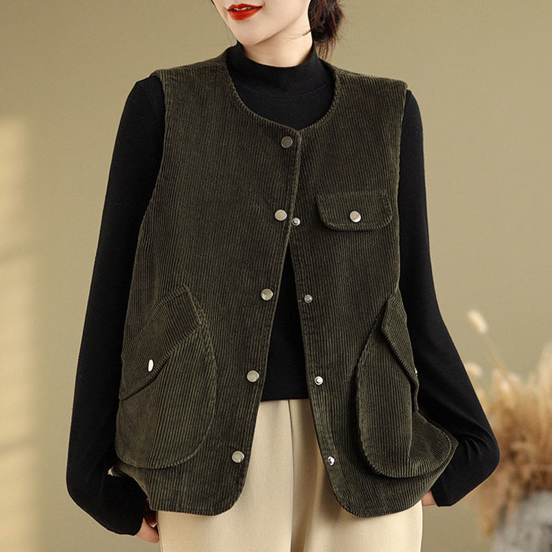 Breathable Cotton-Linen Corduroy Sleeveless Waistcoat for Mindful Layering