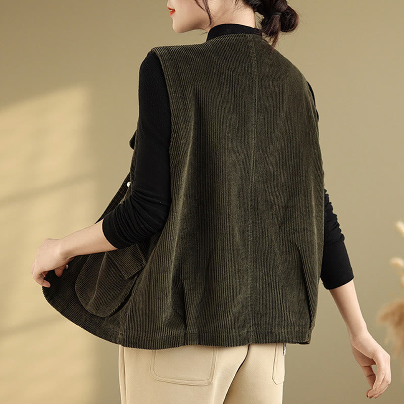 Breathable Cotton-Linen Corduroy Sleeveless Waistcoat for Mindful Layering