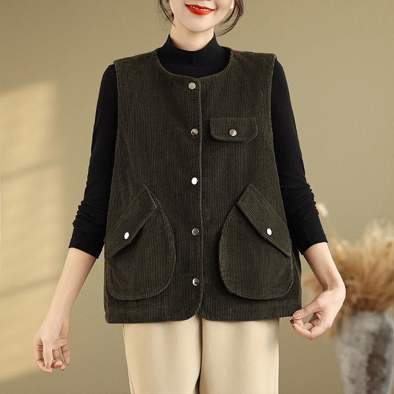 Breathable Cotton-Linen Corduroy Sleeveless Waistcoat for Mindful Layering