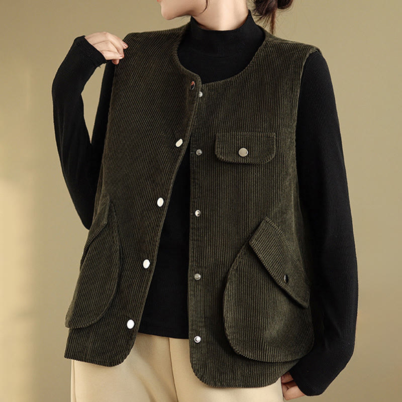 Breathable Cotton-Linen Corduroy Sleeveless Waistcoat for Mindful Layering