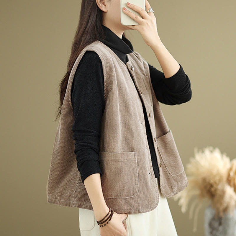 Textured Cotton Corduroy Slim Fit Sleeveless Waistcoat
