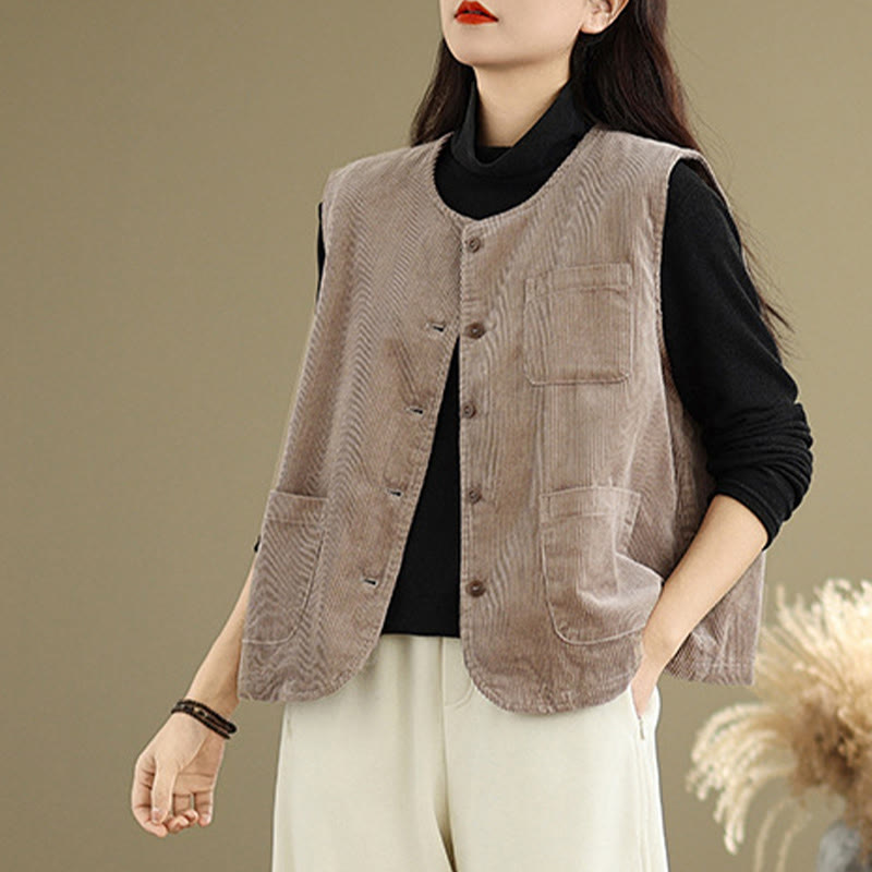 Textured Cotton Corduroy Slim Fit Sleeveless Waistcoat
