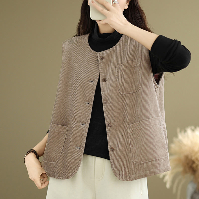 Textured Cotton Corduroy Slim Fit Sleeveless Waistcoat