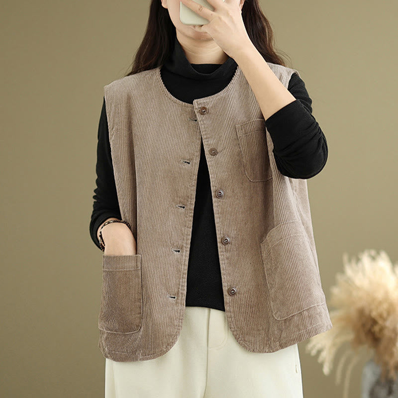 Textured Cotton Corduroy Slim Fit Sleeveless Waistcoat