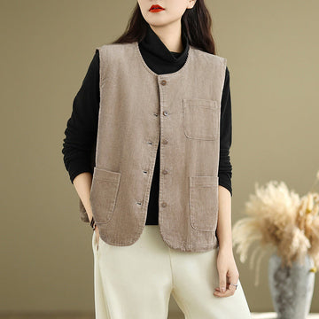 Textured Cotton Corduroy Slim Fit Sleeveless Waistcoat