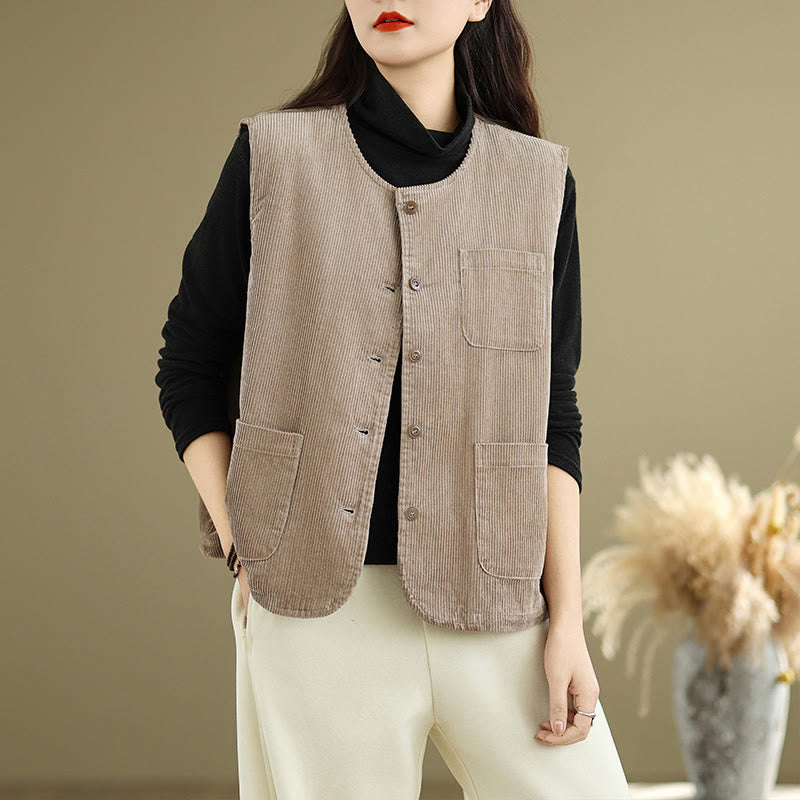 Textured Cotton Corduroy Slim Fit Sleeveless Waistcoat