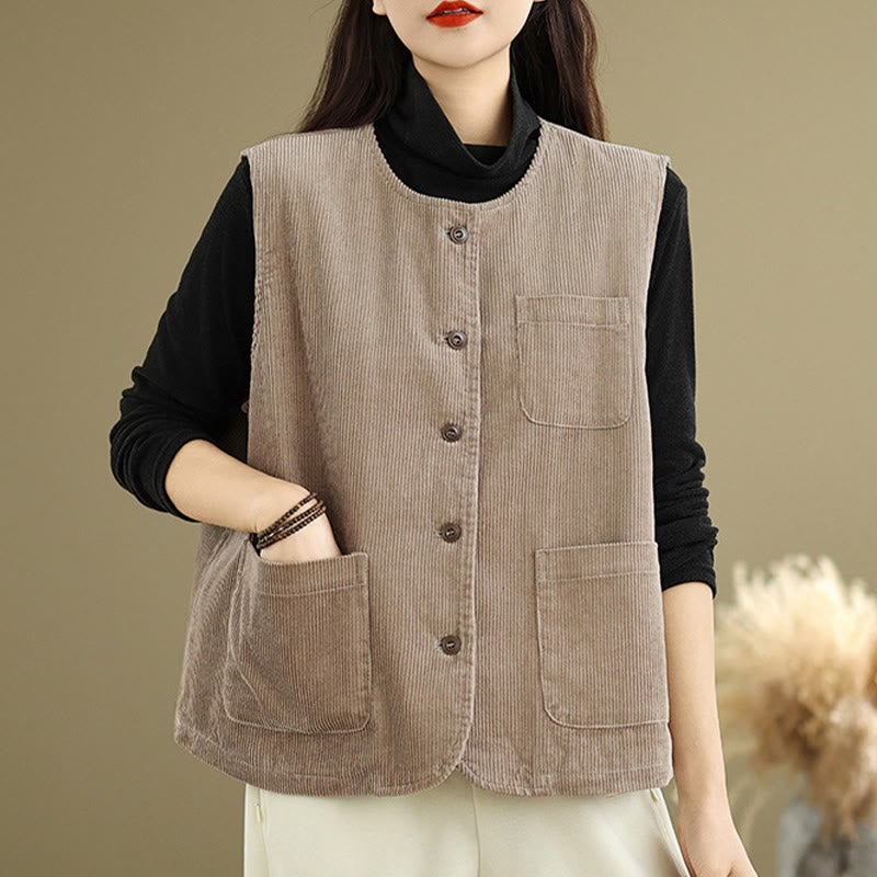 Textured Cotton Corduroy Slim Fit Sleeveless Waistcoat