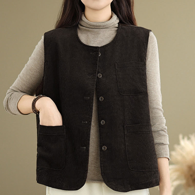 Textured Cotton Corduroy Slim Fit Sleeveless Waistcoat