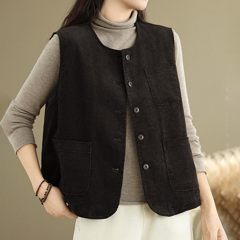 Textured Cotton Corduroy Slim Fit Sleeveless Waistcoat